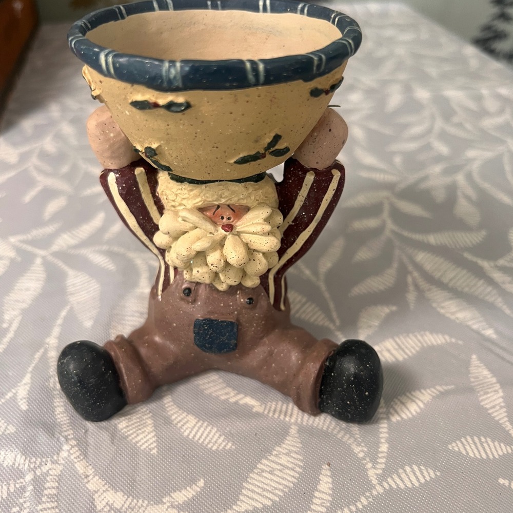 Crazy Mountain Exclusive Designs Santa Claus Candle Holder Primitive Folk‎ Art